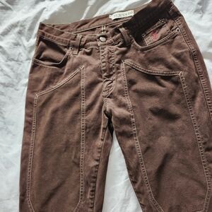 Jeckerson Brown Riding-Style Jeans with Contrast Stitching